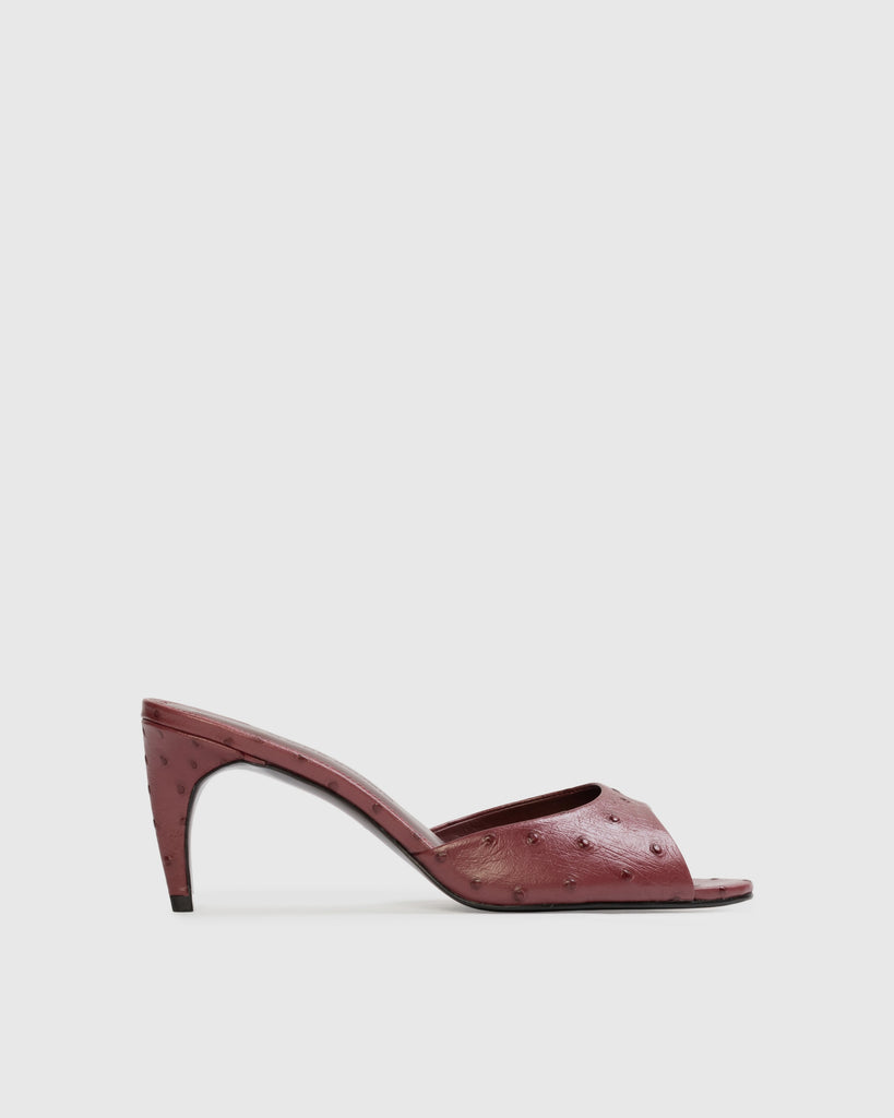 Black Suede Studio Jazz 70 Mule Ruby Ostrich Leather Mule for Women