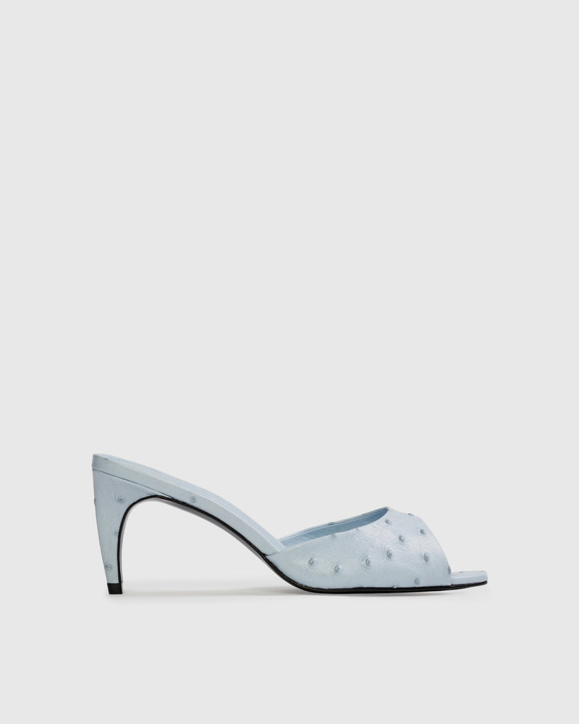 Black Suede Studio Jazz 70 Mule Sky Ostrich Leather Mule for Women