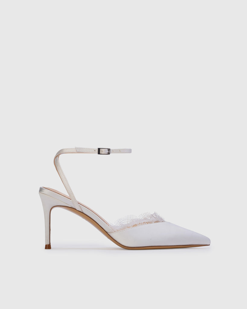 Black Suede Studio | Lace Heels | Lace 80 Pump | White Heels Lace