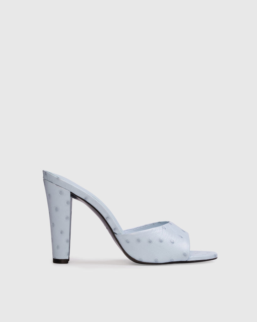 Black Suede Studio Lila 95 Mule Sky Ostrich Leather Mule for Women