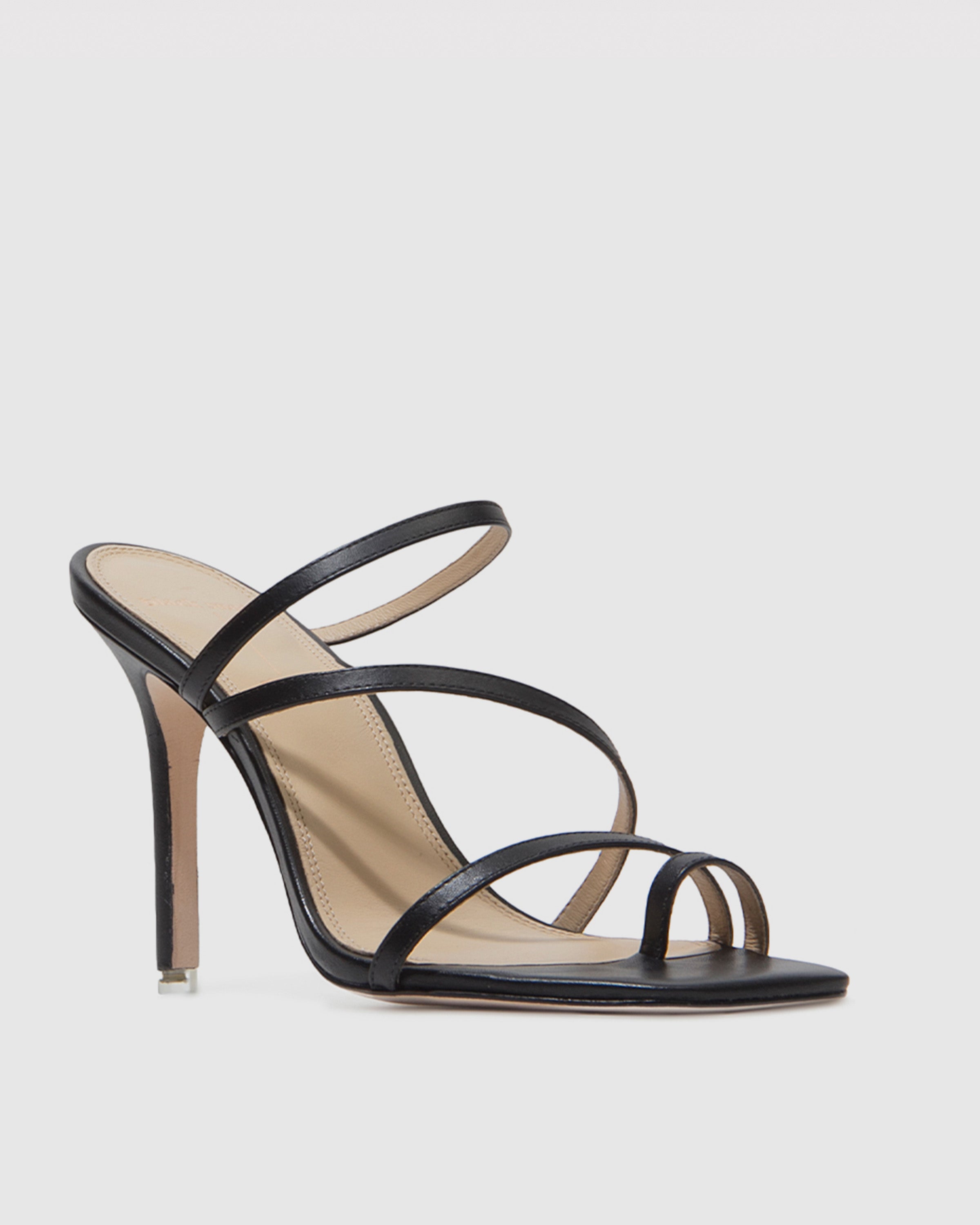 Cindy - High Heel Strappy Sandal with Toe Post Square Toe Black